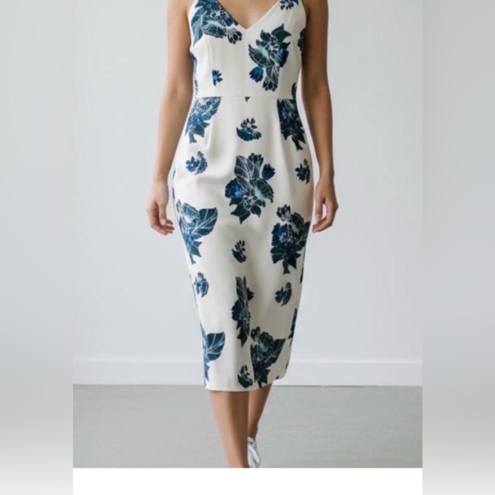 NWT HM Women white and blue floral Pencil Tank Vneck Dress sz 14